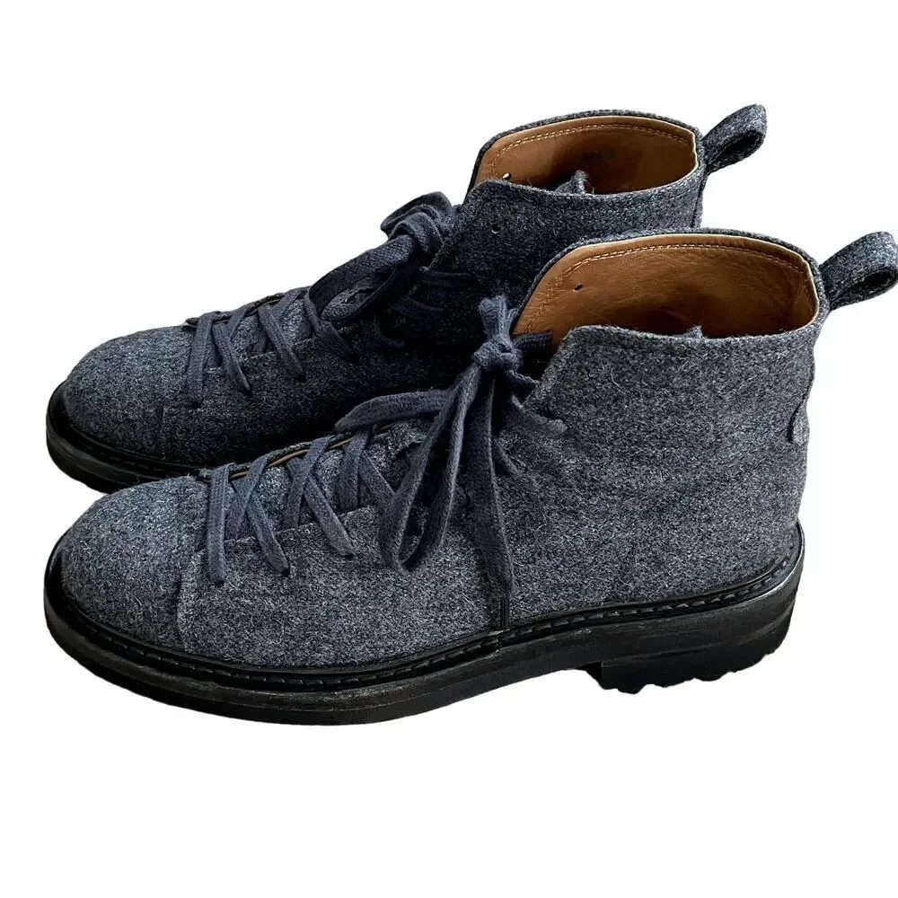 John Varvatos Mens Grey Wool Felt Lace Up Boots Lactae Hevea Sole F3772V2 8.5‎